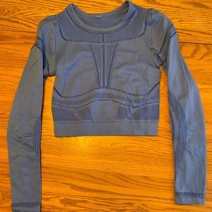 Blue cropped workout long sleeve